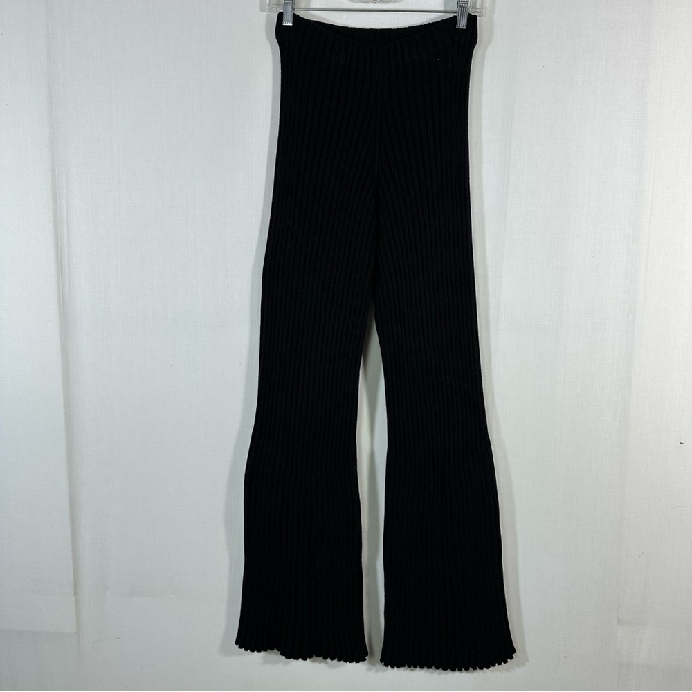 Baserange 🦊 Black Sweater Knit Ribbed Flair Leg Pant Sz L
